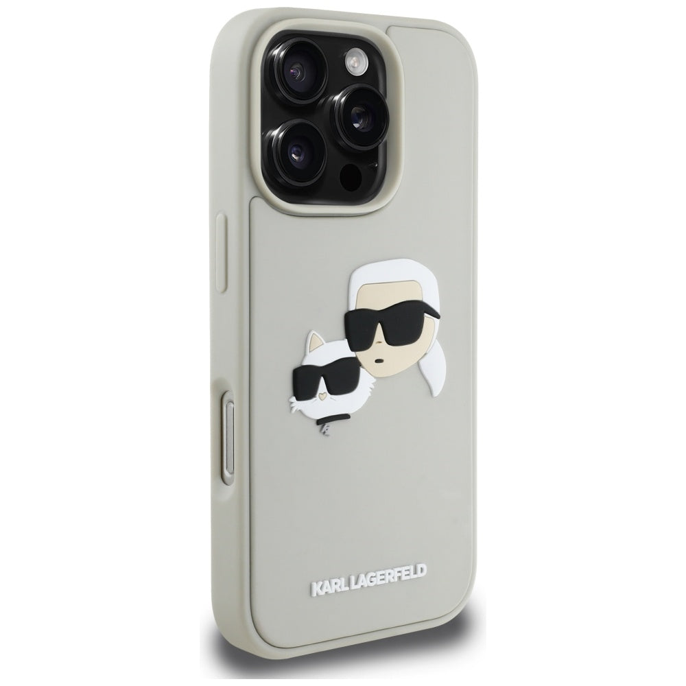 Hülle für Apple iPhone 16 Pro, Karl Lagerfeld, 3D Rubber Karl & Choupette, Beige