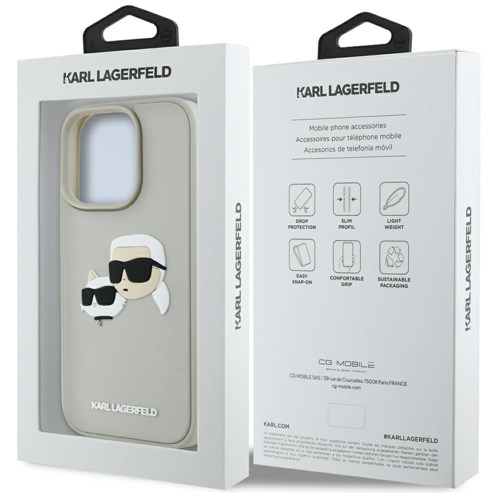 Hülle für Apple iPhone 16 Pro, Karl Lagerfeld, 3D Rubber Karl & Choupette, Beige