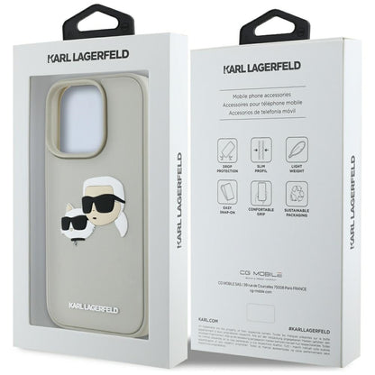 Hülle für Apple iPhone 16 Pro, Karl Lagerfeld, 3D Rubber Karl & Choupette, Beige