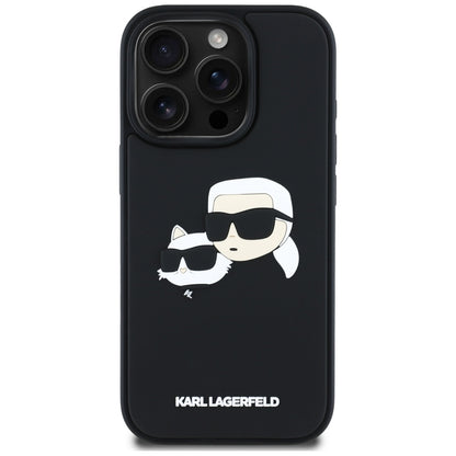 Hülle für Apple iPhone 16 Pro, Karl Lagerfeld, 3D Rubber Karl & Choupette, Schwarz