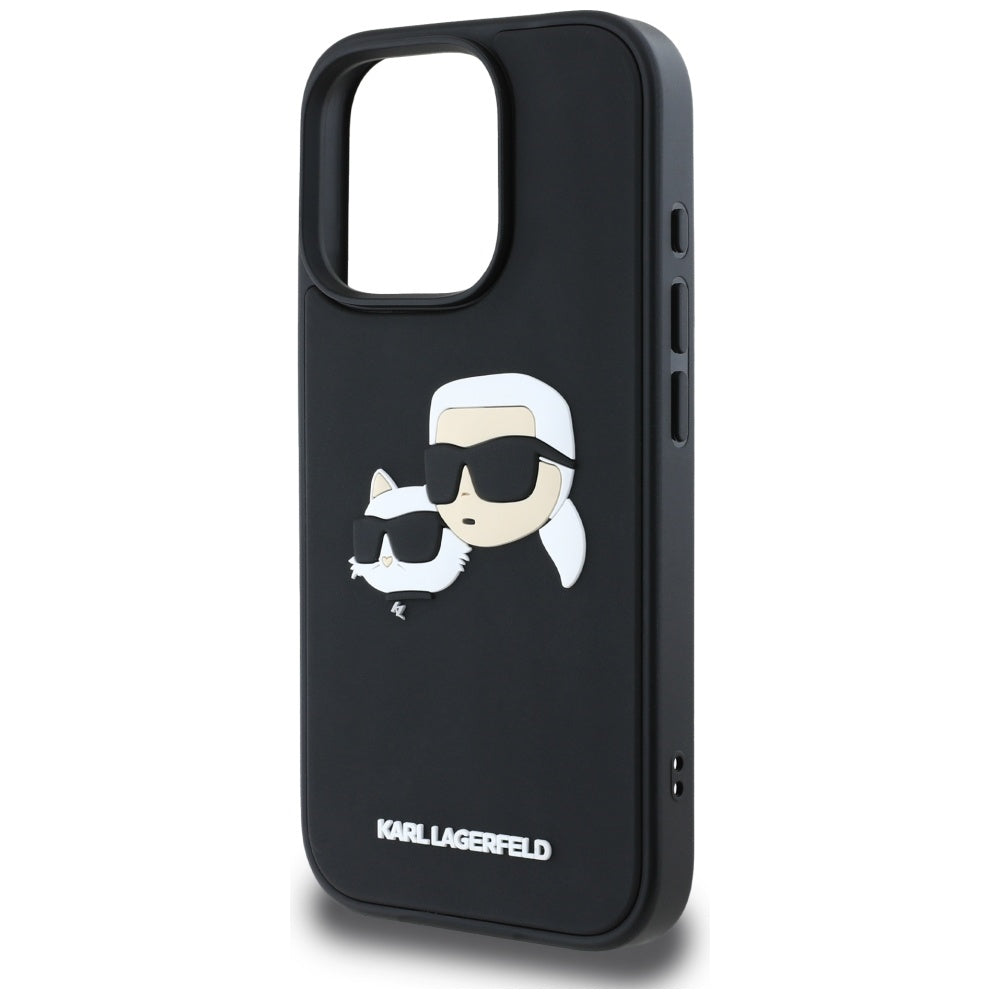 Hülle für Apple iPhone 16 Pro, Karl Lagerfeld, 3D Rubber Karl & Choupette, Schwarz