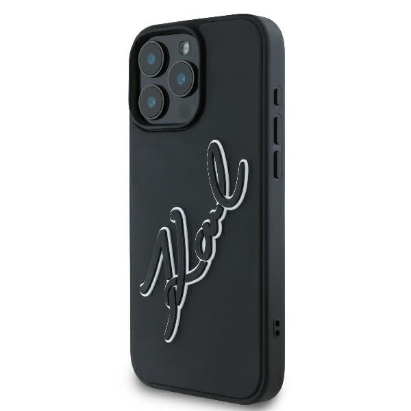 Hülle für Apple iPhone 16 Pro, Karl Lagerfeld, 3D Rubber Signature, Schwarz