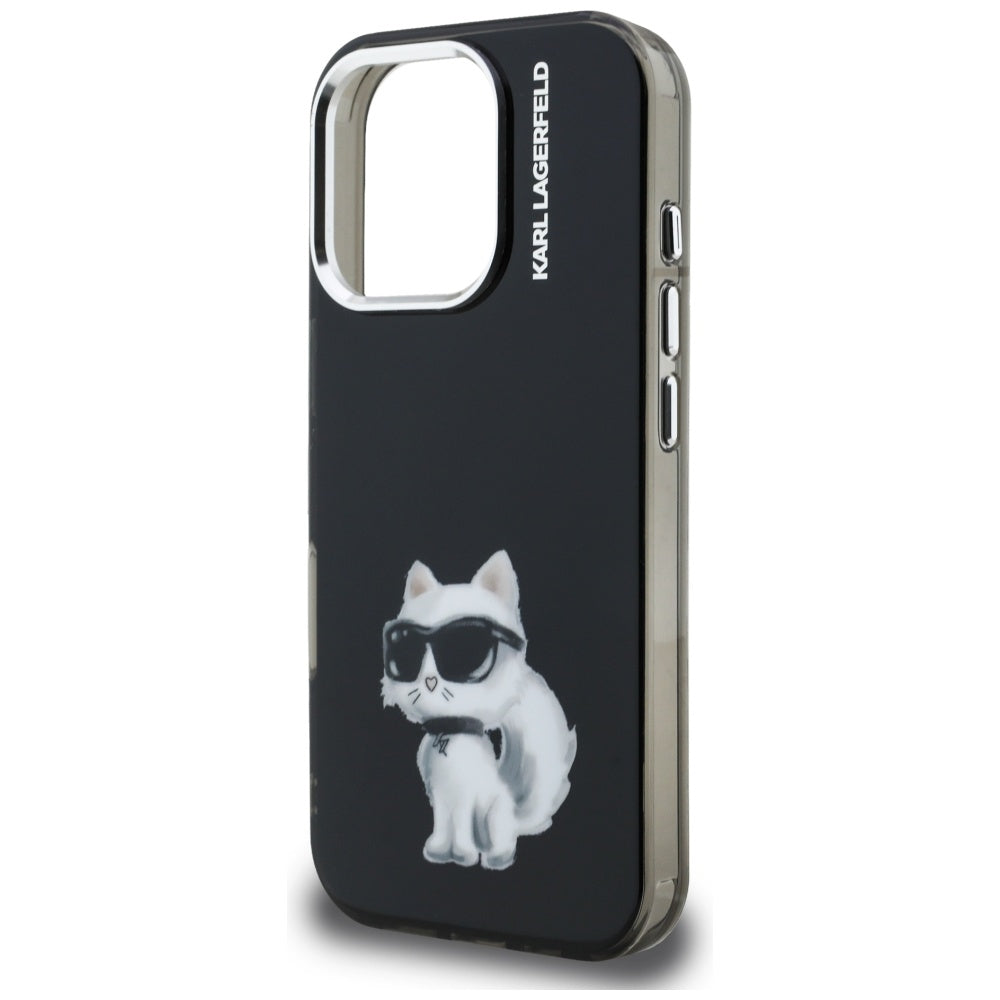 Case for Apple iPhone 16 Pro, Karl Lagerfeld, IML Aquarelle Logo Choupette, Black