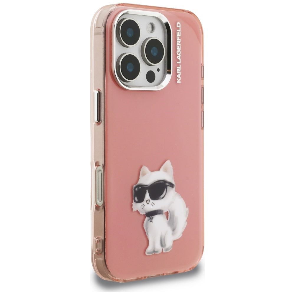 Case for Apple iPhone 16 Pro, Karl Lagerfeld, IML Aquarelle Logo Choupette, Pink
