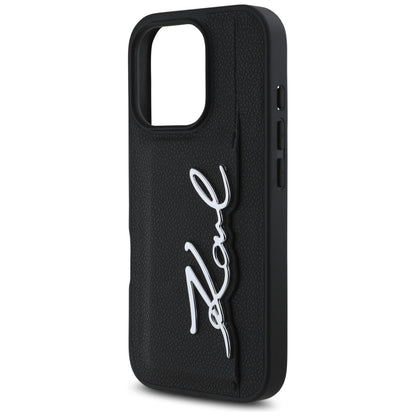 Hülle für Apple iPhone 16 Pro, Karl Lagerfeld, Metal Signature, Schwarz