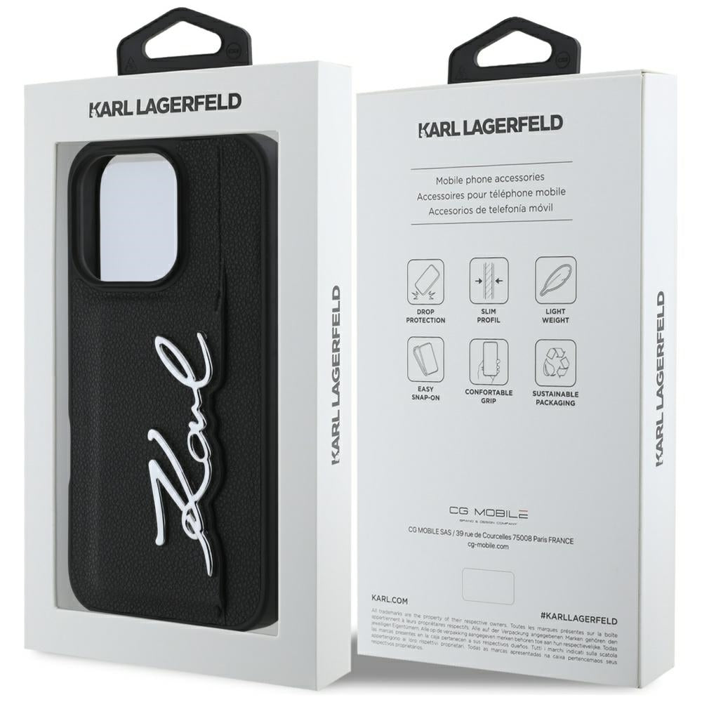 Hülle für Apple iPhone 16 Pro, Karl Lagerfeld, Metal Signature, Schwarz