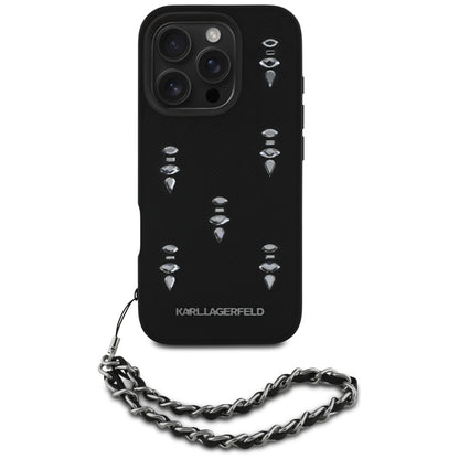 Hülle für Apple iPhone 16 Pro, Karl Lagerfeld, Saffiano Crystals & Charm, Schwarz