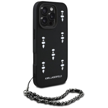 Hülle für Apple iPhone 16 Pro, Karl Lagerfeld, Saffiano Crystals & Charm, Schwarz