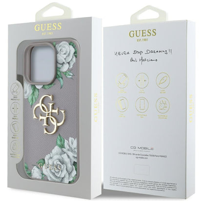 Hülle für Apple iPhone 16 Pro Max, Guess, 4G Grained Roses Big Logo, Lila
