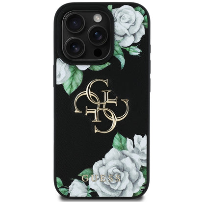 Case for Apple iPhone 16 Pro Max, Guess, 4G Grained Roses Big Logo, Black