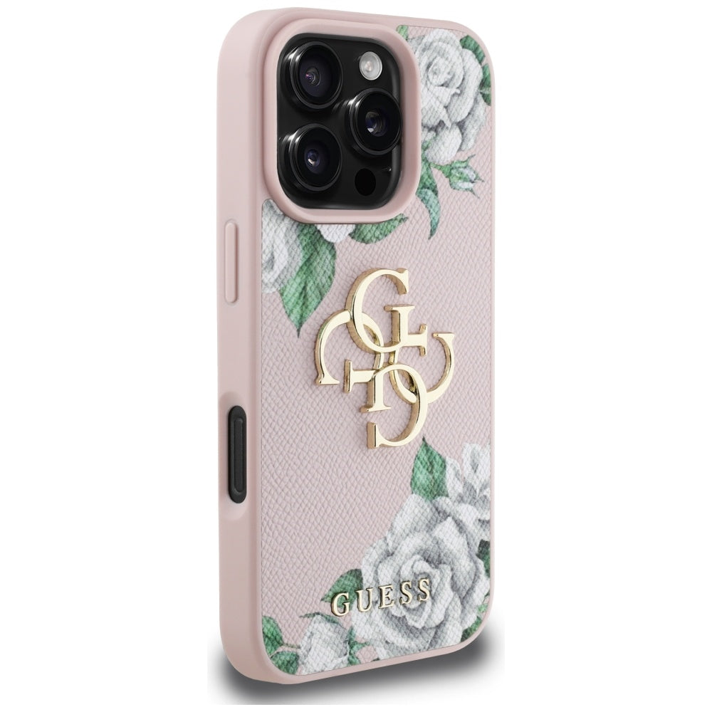 Case for Apple iPhone 16 Pro Max, Guess, 4G Grained Roses Big Logo, Pink