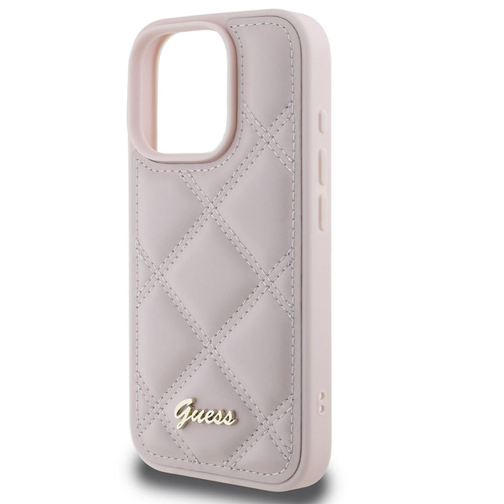Hülle für Apple iPhone 16 Pro Max, Guess, Gestepptes Metall-Logo, Rosa