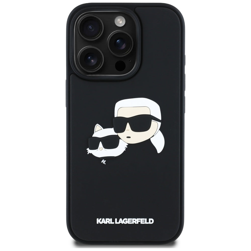 Hülle für Apple iPhone 16 Pro Max, Karl Lagerfeld, 3D Rubber Karl & Choupette, Schwarz