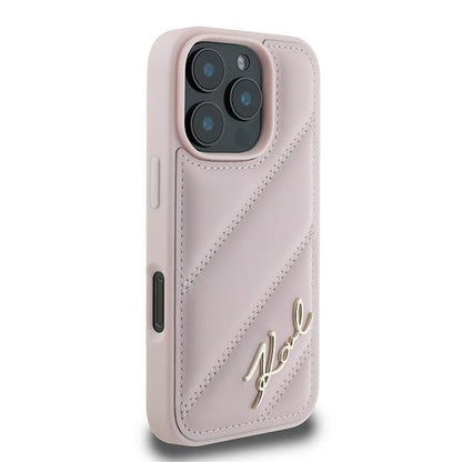 Case for Apple iPhone 16 Pro Max, Karl Lagerfeld, Diagonal Quilted Script, Pink