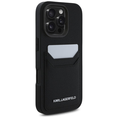 Hülle für Apple iPhone 16 Pro Max, Karl Lagerfeld, Grained Cardslots, Schwarz