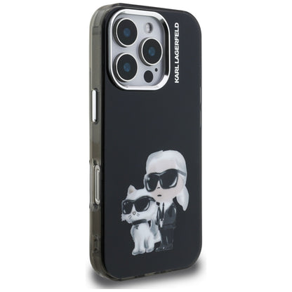 Hülle für Apple iPhone 16 Pro Max, Karl Lagerfeld, IML Aquarelle Logo Karl & Choupette, Schwarz