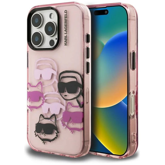 Hülle für Apple iPhone 16 Pro Max, Karl Lagerfeld, IML Luxury Multi Head Pattern, Rosa