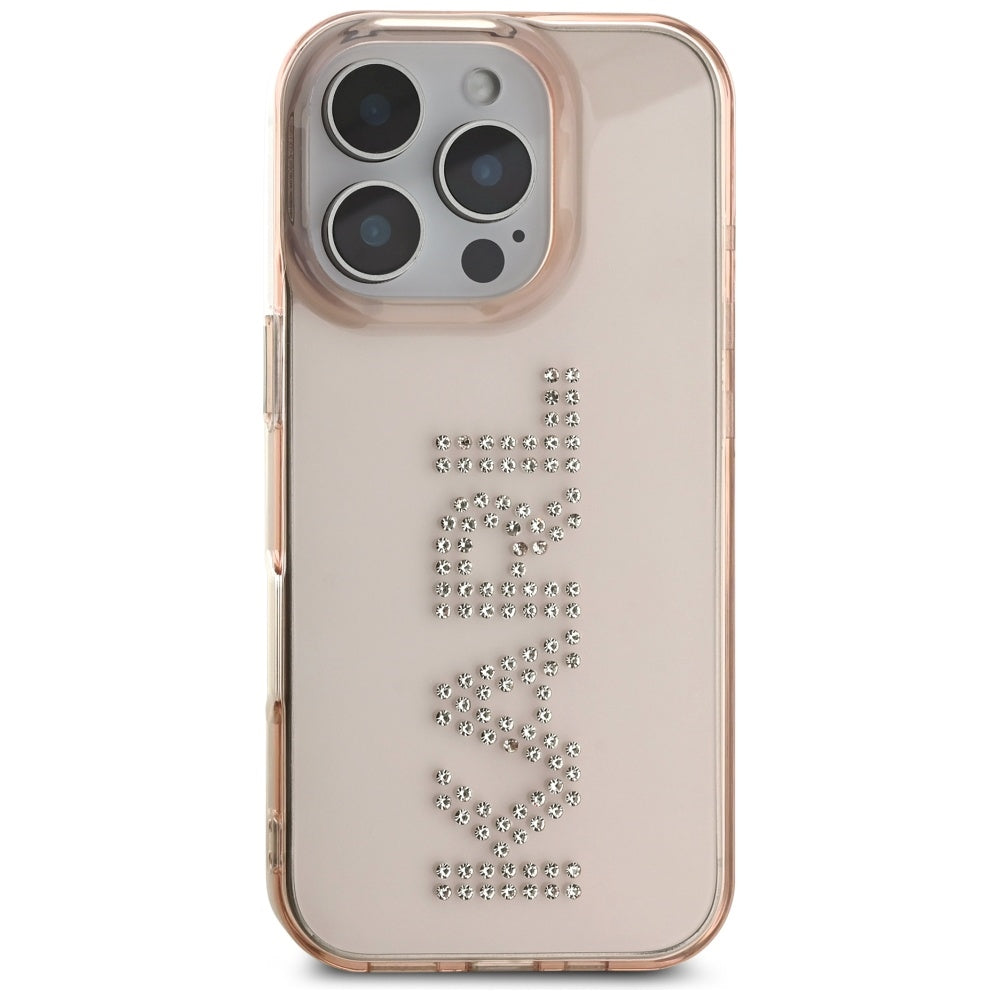 Hülle für Apple iPhone 16 Pro Max, Karl Lagerfeld, IML Rhinestones Pink Logo, Rosa