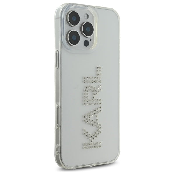 Hülle für Apple iPhone 16 Pro Max, Karl Lagerfeld, IML Rhinestones Transparentes Logo, Transparent