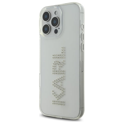 Hülle für Apple iPhone 16 Pro Max, Karl Lagerfeld, IML Rhinestones Transparentes Logo, Transparent