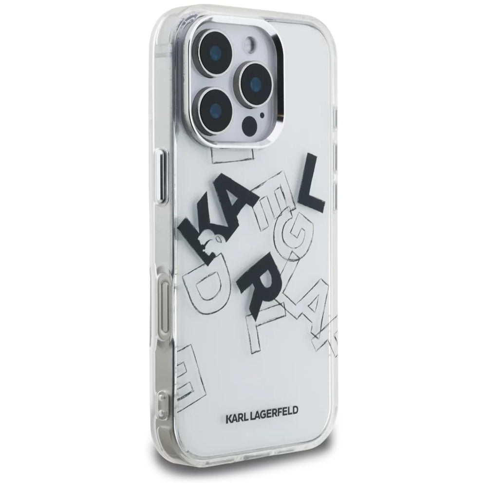 Hülle für Apple iPhone 16 Pro Max, Karl Lagerfeld, IML Sketched Graphic Logo, Transparent