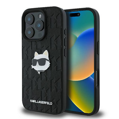 Hülle für Apple iPhone 16 Pro Max, Karl Lagerfeld, Monogram Choupette's Head, Schwarz