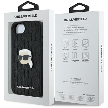 Hülle für Apple iPhone 16e, Karl Lagerfeld, Monogram Karl's Head, Schwarz