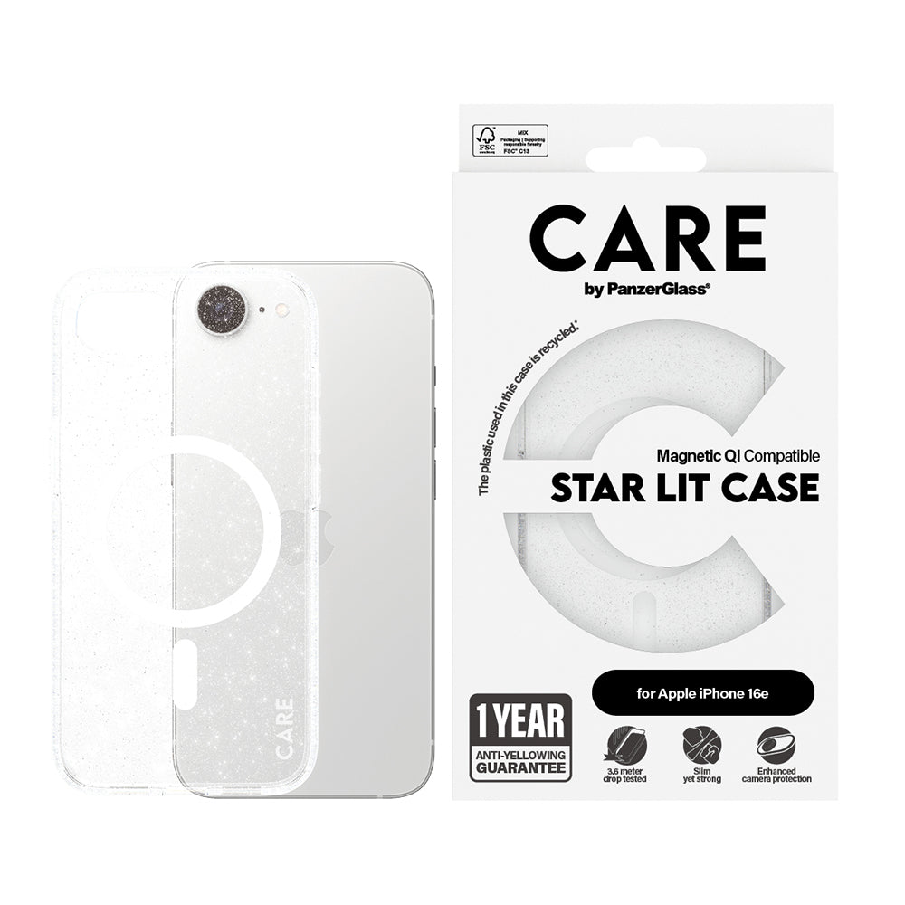 Hülle für Apple iPhone 16e, PanzerGlass, Care Urban Combat Star Lit, Transparent Weiß