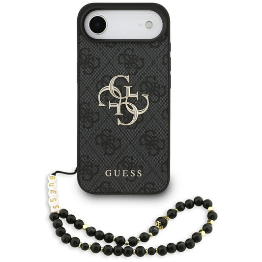 Hülle für Apple iPhone 17 Air, Guess, 4G Classic Logo mit Trageriemen, Schwarz
