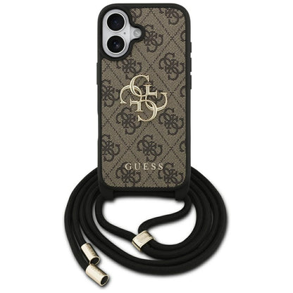 Hülle für Apple iPhone 17, Guess, 4G CBDY Big Logo mit Kordelband, Braun