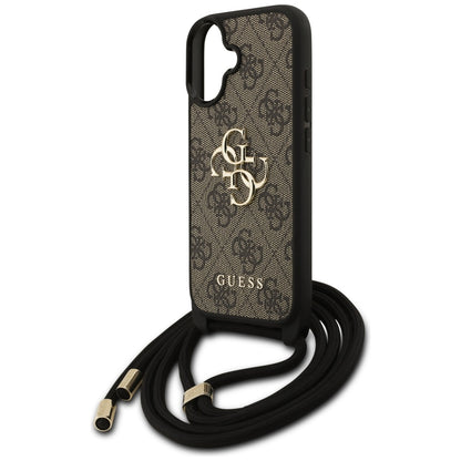 Hülle für Apple iPhone 17, Guess, 4G CBDY Big Logo mit Kordelband, Braun