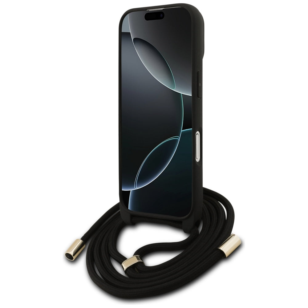 Hülle für Apple iPhone 17, Guess, 4G CBDY Big Logo mit Kordelband, Braun