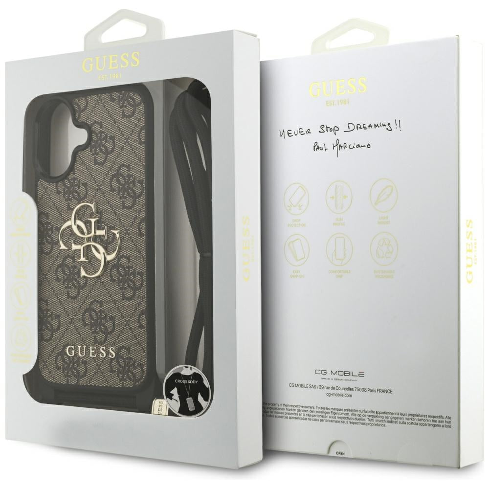 Hülle für Apple iPhone 17, Guess, 4G CBDY Big Logo mit Kordelband, Braun