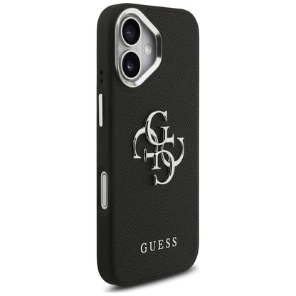 Hülle für Apple iPhone 17, Guess, 4G Grained Big and Classic Logo, Schwarz Silbern