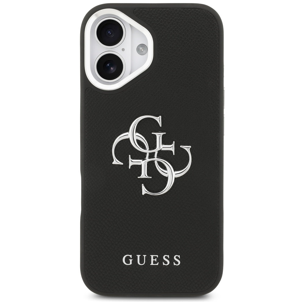 Hülle für Apple iPhone 17, Guess, 4G Grained Big and Classic Logo, Schwarz Silbern