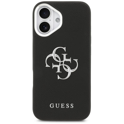 Hülle für Apple iPhone 17, Guess, 4G Grained Big and Classic Logo, Schwarz Silbern