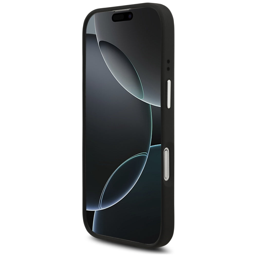 Hülle für Apple iPhone 17, Guess, 4G Grained Big and Classic Logo, Schwarz Silbern