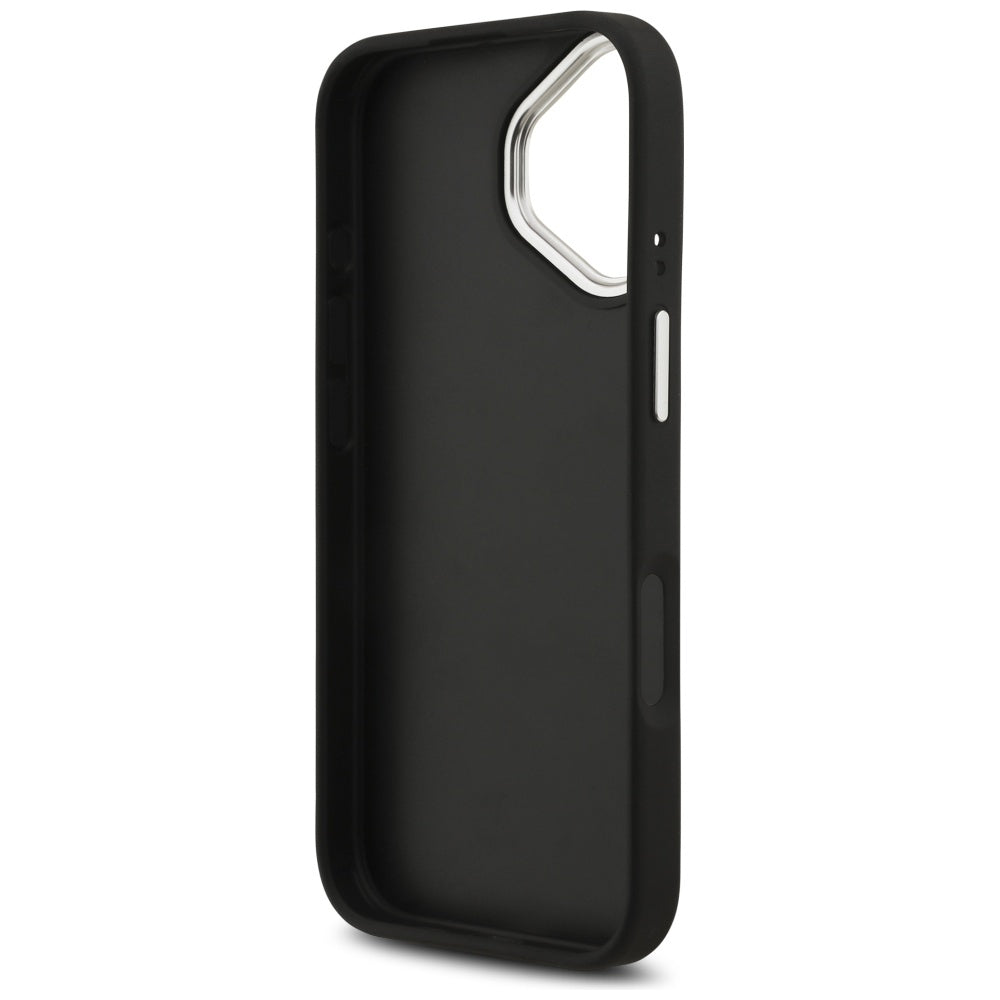 Hülle für Apple iPhone 17, Guess, 4G Grained Big and Classic Logo, Schwarz Silbern
