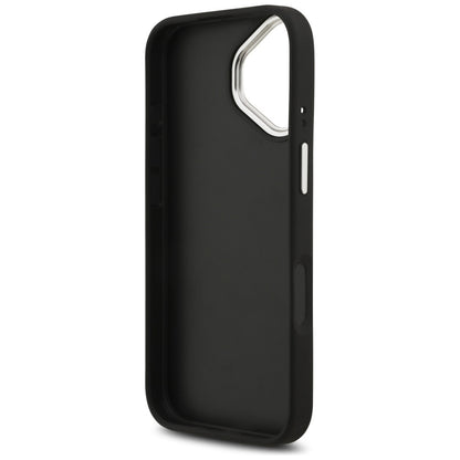 Hülle für Apple iPhone 17, Guess, 4G Grained Big and Classic Logo, Schwarz Silbern