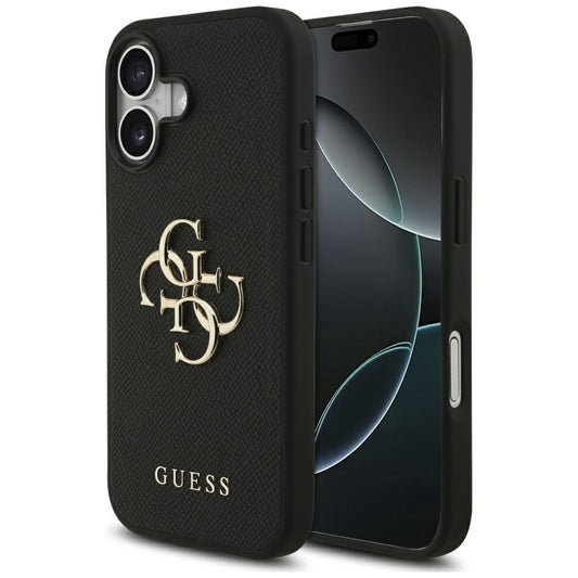 Hülle für Apple iPhone 17, Guess, 4G Grained Big and Classic Logo, Schwarz