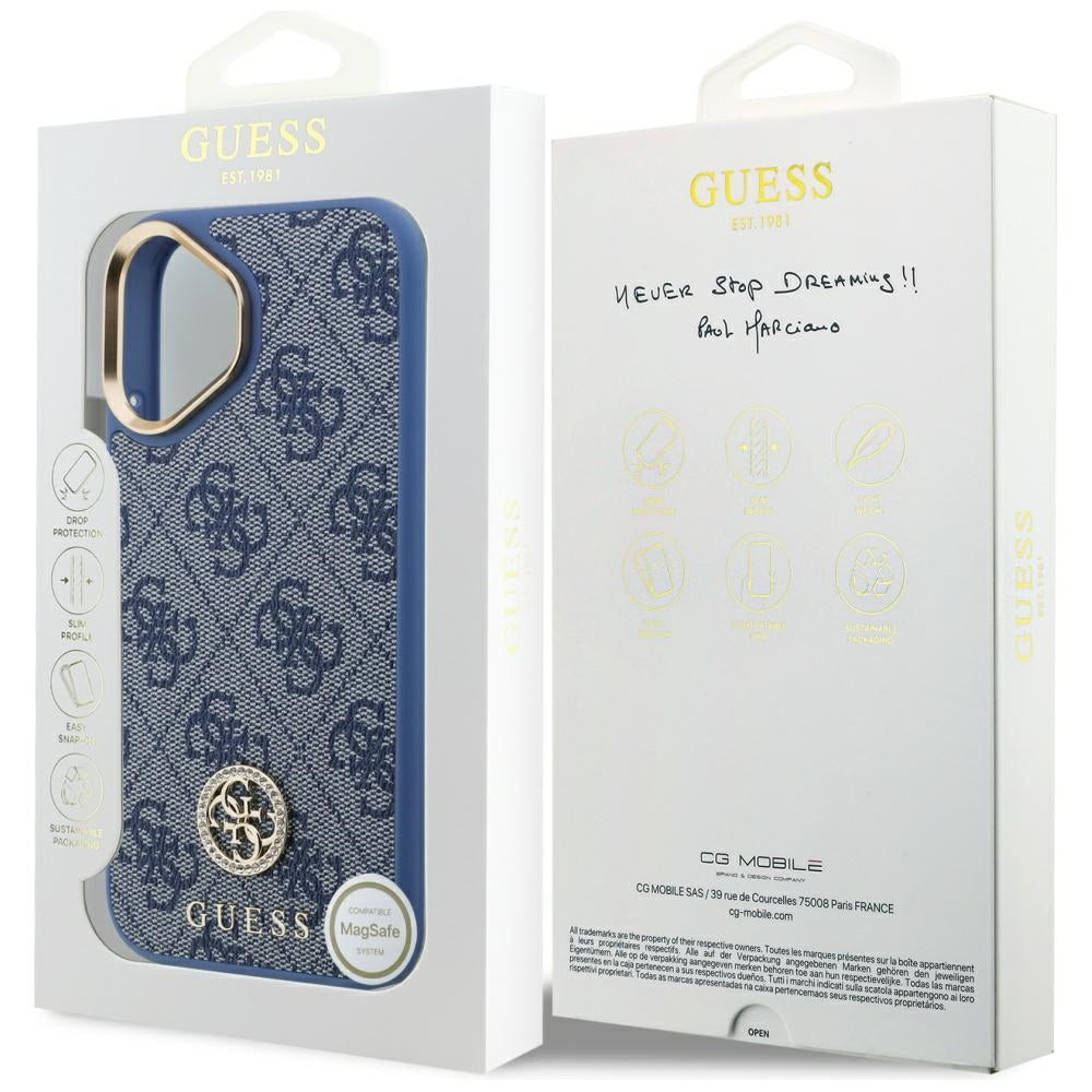 Hülle für Apple iPhone 17, Guess, 4G Strass Logo, Blau