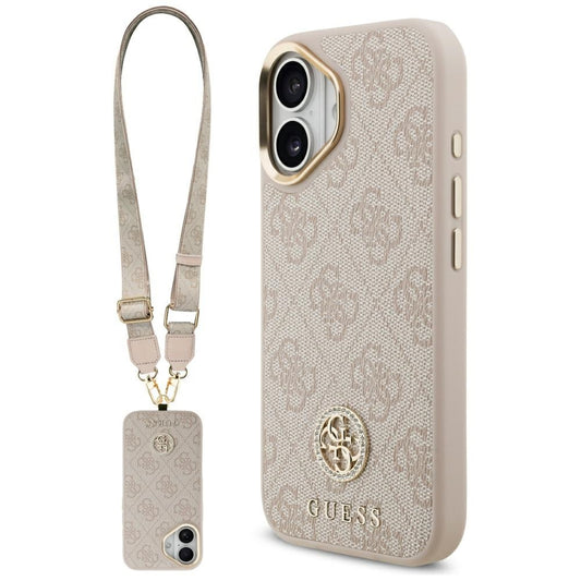 Hülle für Apple iPhone 17, Guess, 4G Strass Logo und Big Strap, Rosa