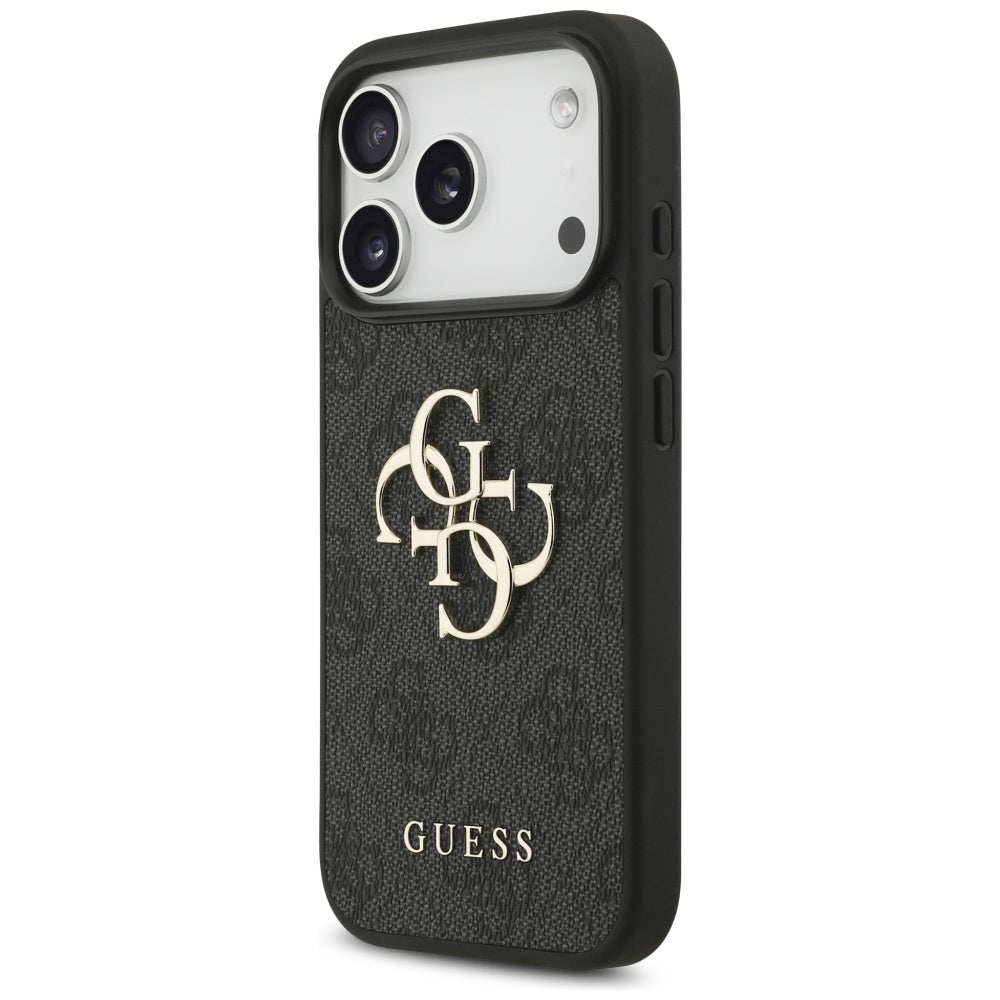Hülle für Apple iPhone 17 Pro, Guess, 4G Classic Logo mit Trageriemen, Schwarz