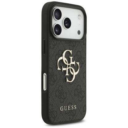 Hülle für Apple iPhone 17 Pro, Guess, 4G Classic Logo mit Trageriemen, Schwarz