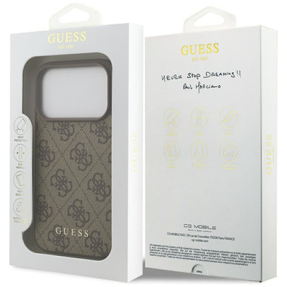 Hülle für Apple iPhone 17 Pro, Guess, 4G Classic, Braun