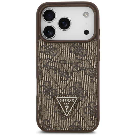 Hülle für Apple iPhone 17 Pro, Guess, 4G Double Card Triangle, Braun