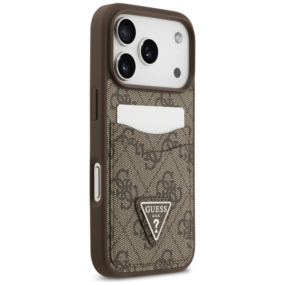 Hülle für Apple iPhone 17 Pro, Guess, 4G Double Card Triangle, Braun