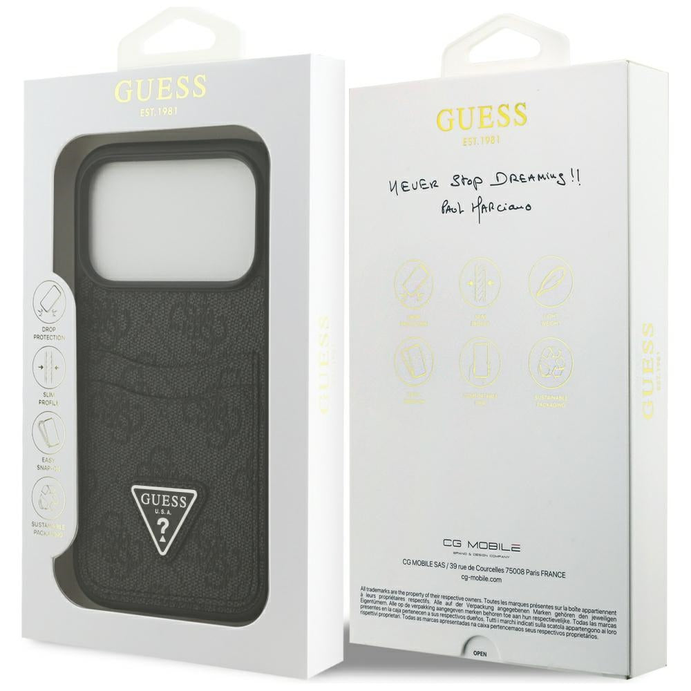 Hülle für Apple iPhone 17 Pro, Guess, 4G Double Card Triangle, Schwarz