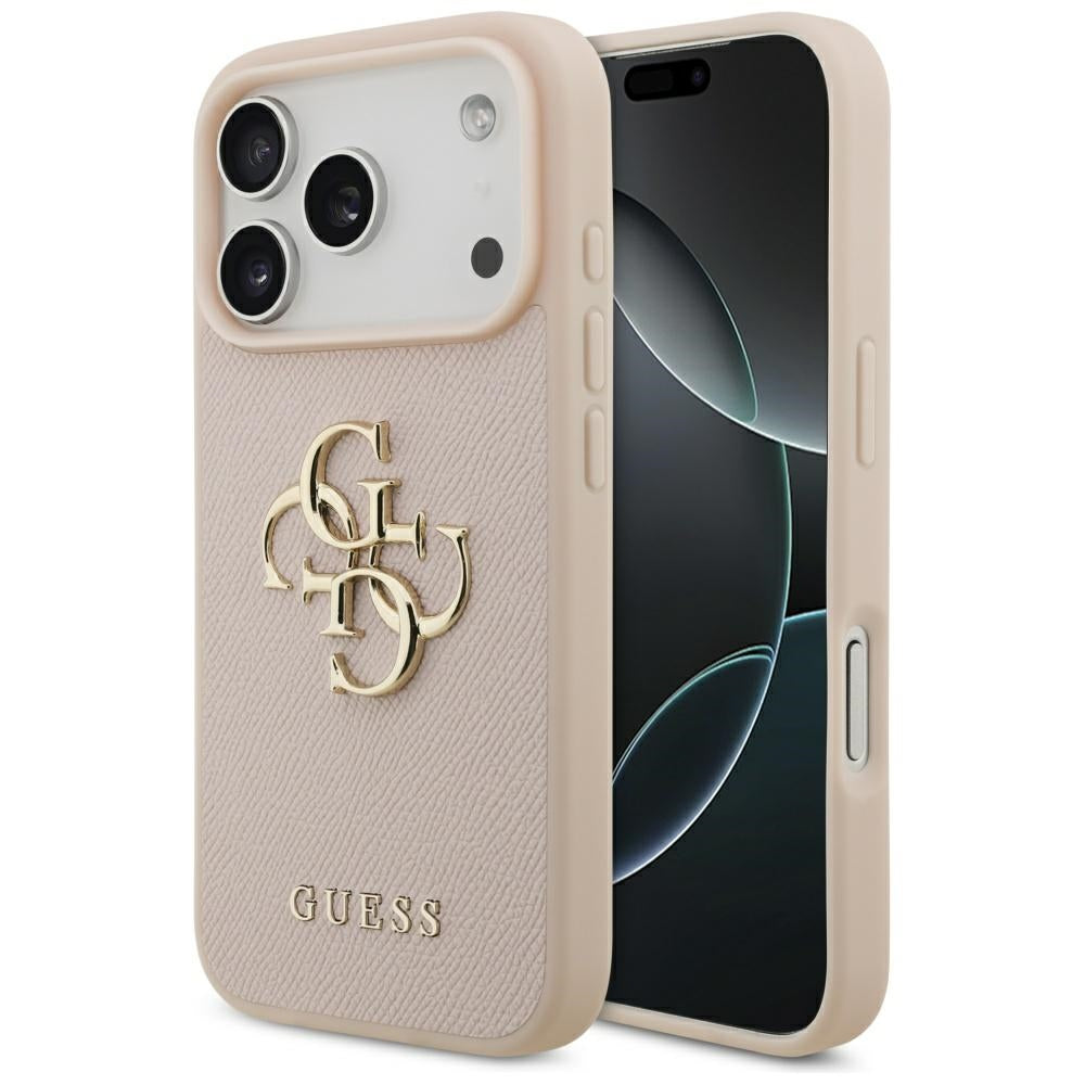 Hülle für Apple iPhone 17 Pro, Guess, 4G Grained Big and Classic Logo, Rosa
