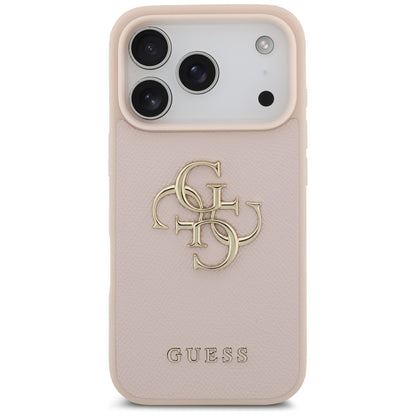 Hülle für Apple iPhone 17 Pro, Guess, 4G Grained Big and Classic Logo, Rosa